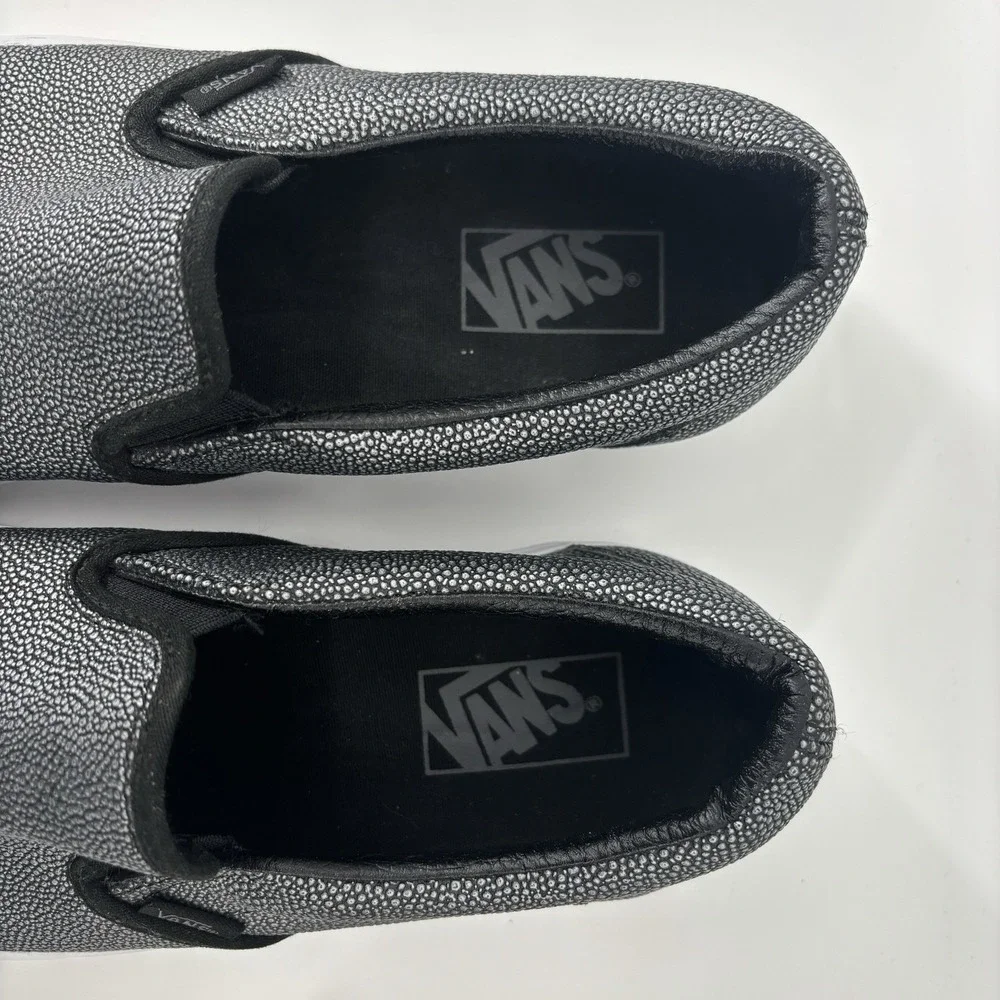 Vans Classic Slip On Shoes Womens 11 Mens 9.5 Embossed Silver Metallic Leather‎